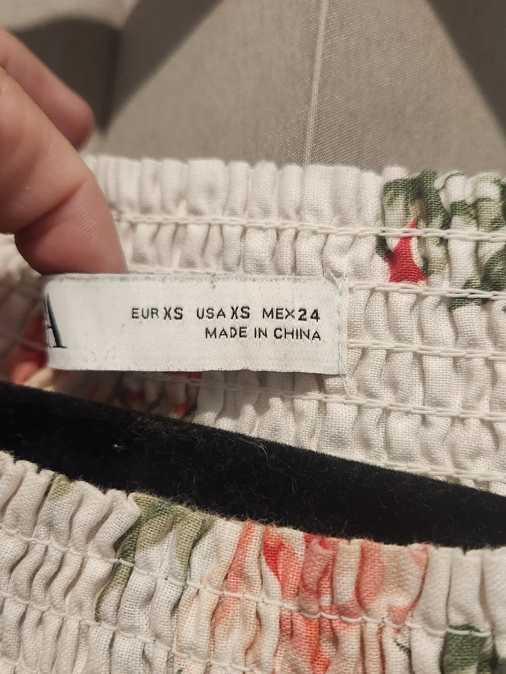 Zara White Floral Off-Shoulder Smocked Blouse with Coral Roses